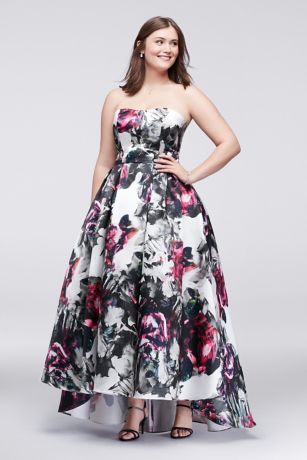 Floral Satin Plus Size Ball Gown ...
